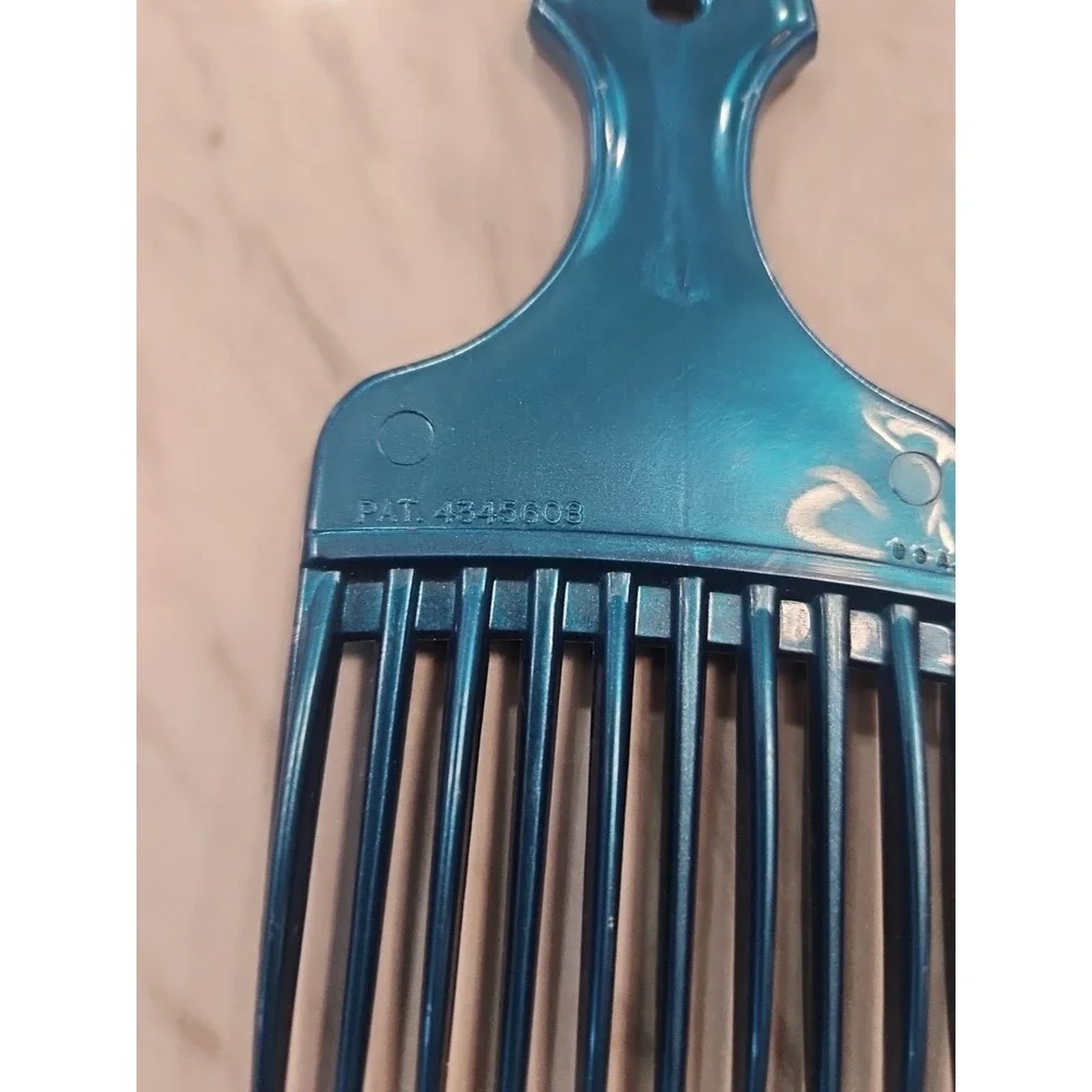 Vintage Plastic Hair Pick Metallic Green Blue Double Dip Tip Unbranded USA Made